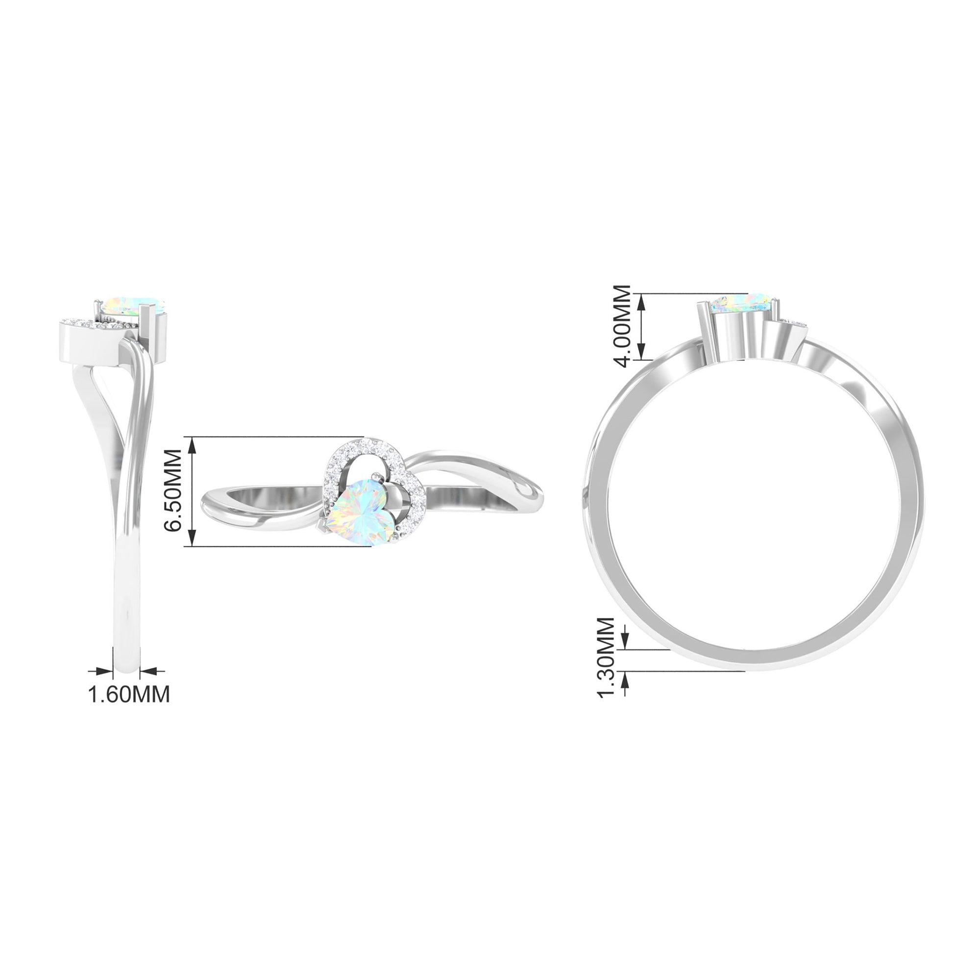 1/4 CT Ethiopian Opal Heart Promise Ring with Diamond Ethiopian Opal - ( AAA ) - Quality - Rosec Jewels