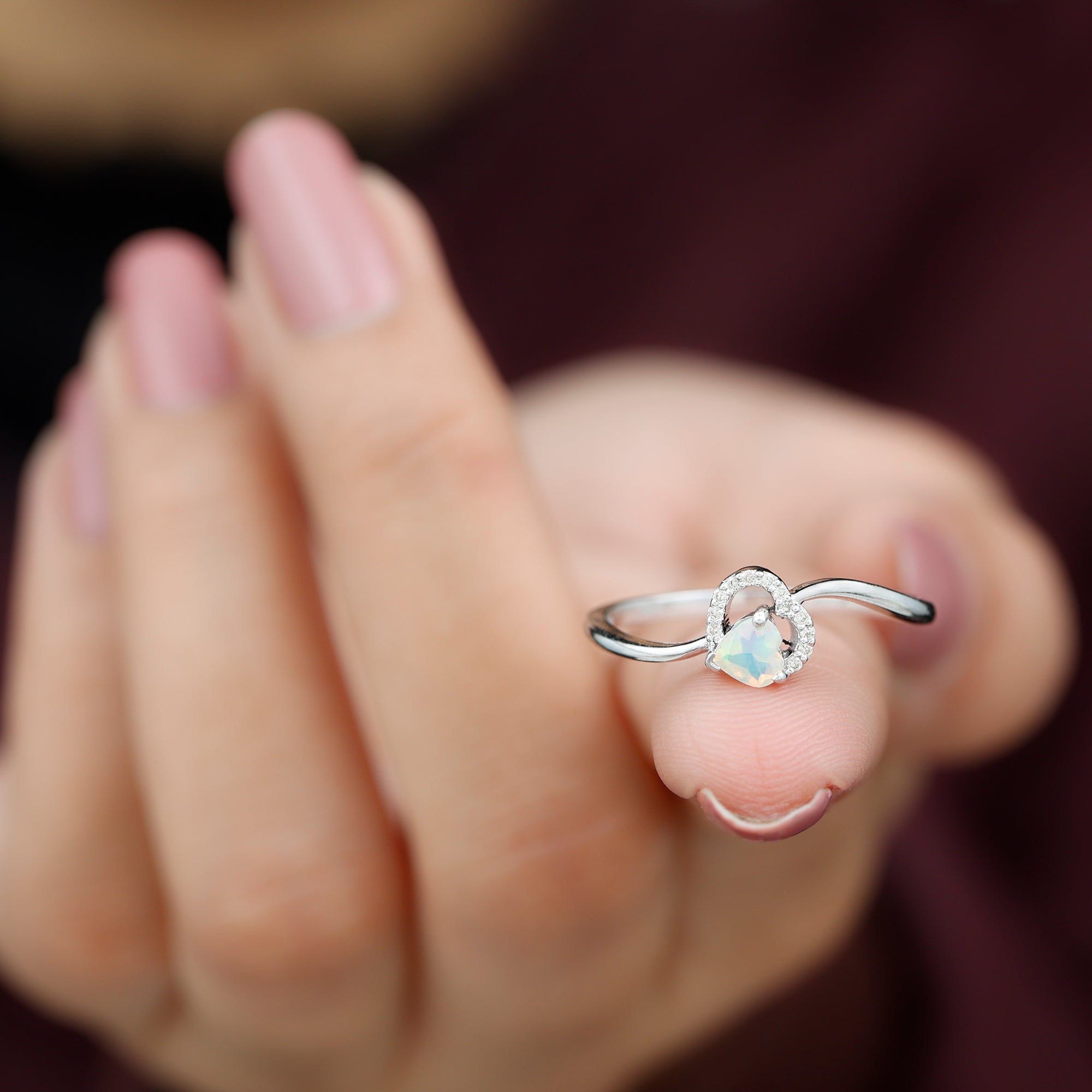 1/4 CT Ethiopian Opal Heart Promise Ring with Diamond Ethiopian Opal - ( AAA ) - Quality - Rosec Jewels