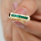 Channel Set Emerald Classic Wide Band Ring Emerald - ( AAA ) - Quality - Rosec Jewels