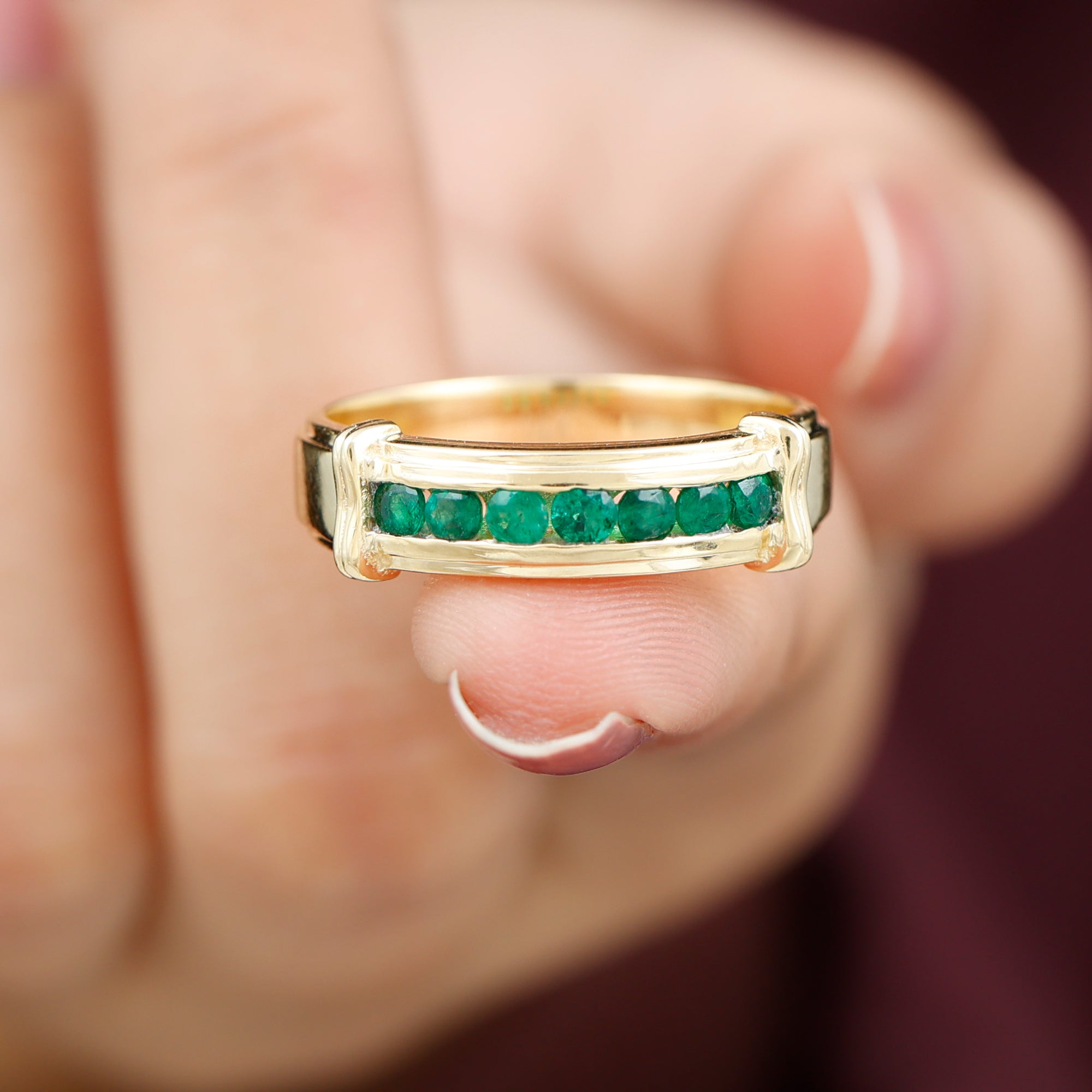 Channel Set Emerald Classic Wide Band Ring Emerald - ( AAA ) - Quality - Rosec Jewels