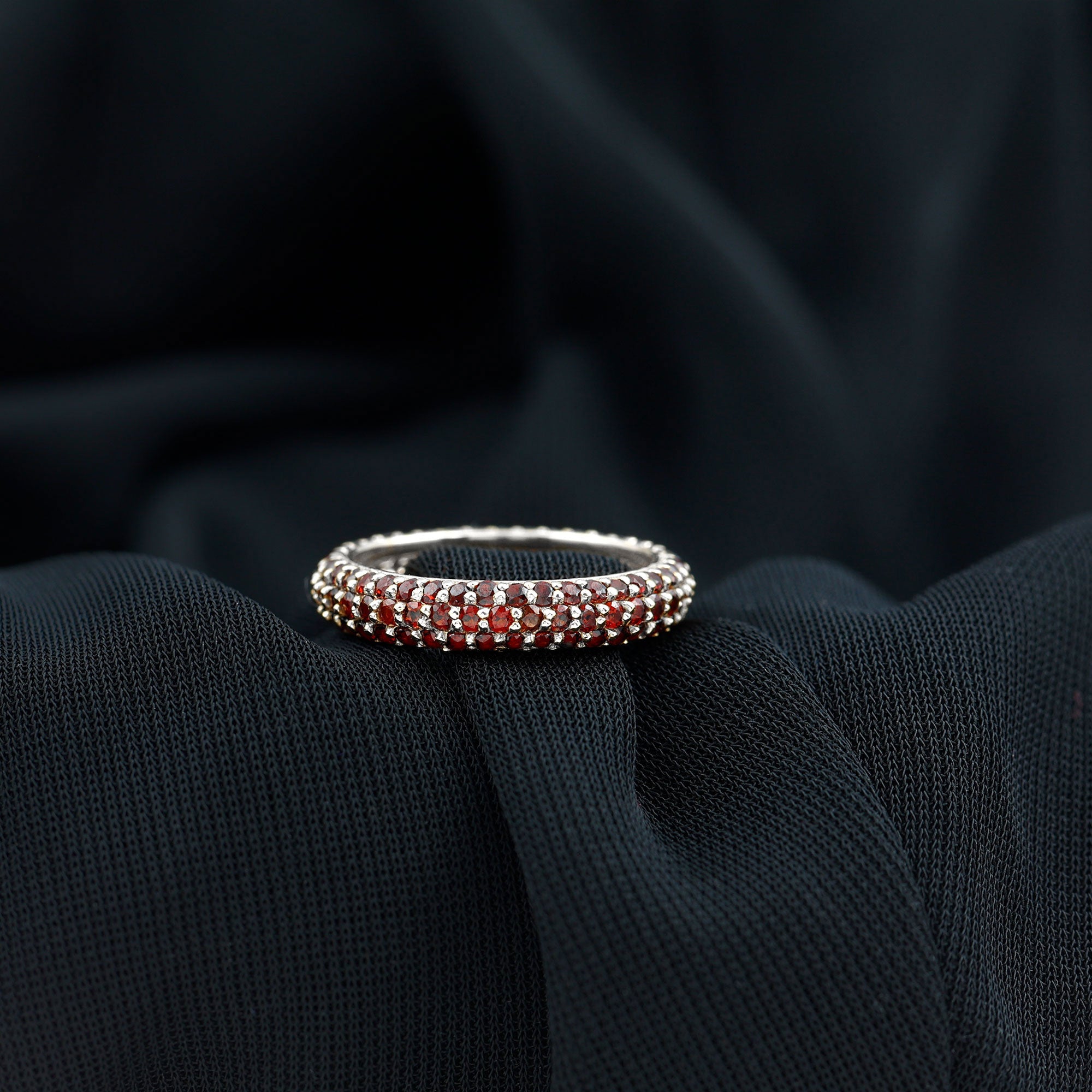 Natural Garnet Three Row Full Eternity Ring Garnet - ( AAA ) - Quality - Rosec Jewels