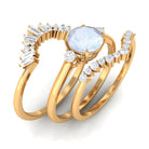 Round Moonstone Designer Trio Wedding Ring Set with Diamond Moonstone - ( AAA ) - Quality - Rosec Jewels