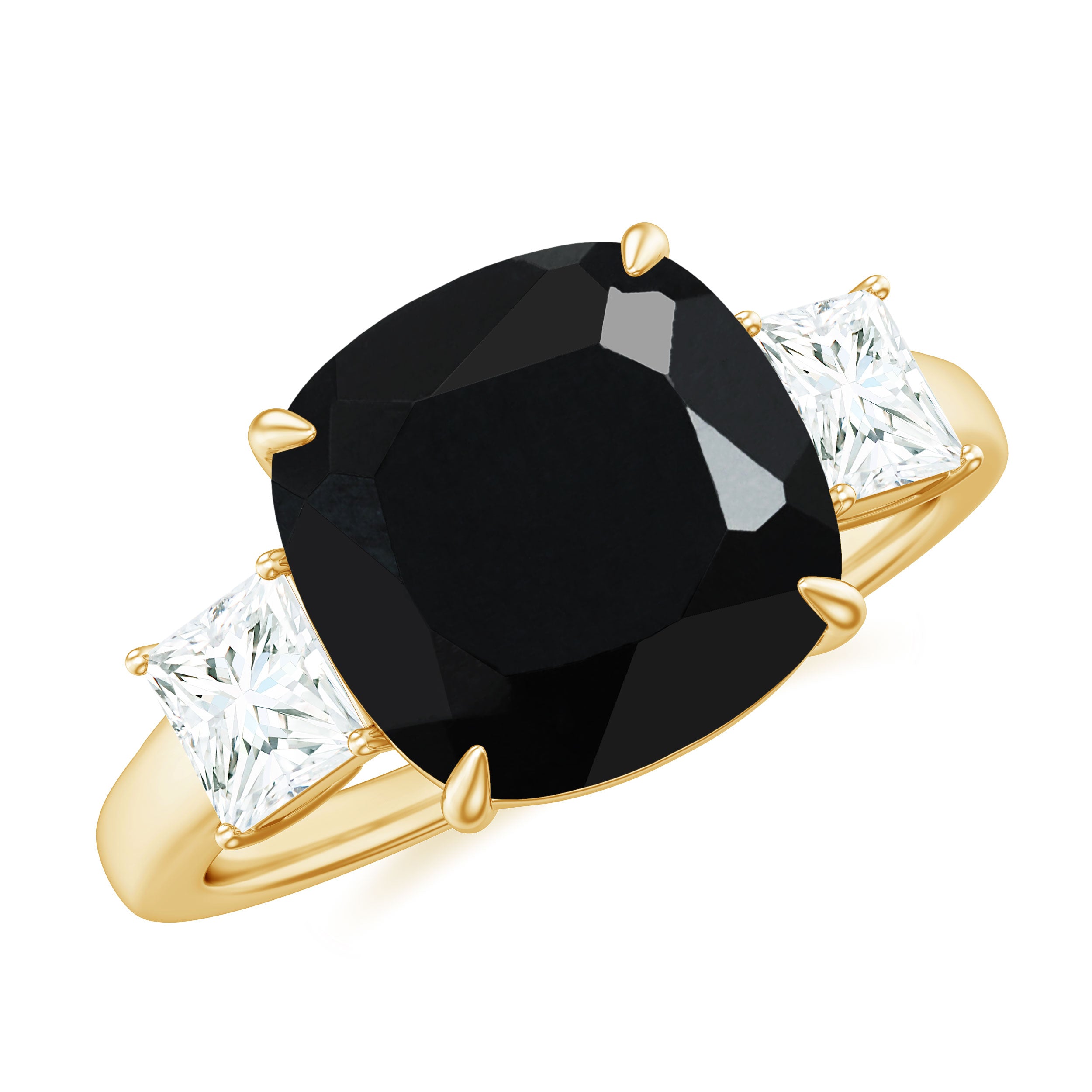 Cushion Cut Black Spinel Solitaire Engagement Ring with Moissanite Black Spinel - ( AAA ) - Quality - Rosec Jewels