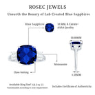 Cushion Cut Created Blue Sapphire Solitaire Silver Ring Lab Created Blue Sapphire - ( AAAA ) - Quality 92.5 Sterling Silver - Rosec Jewels