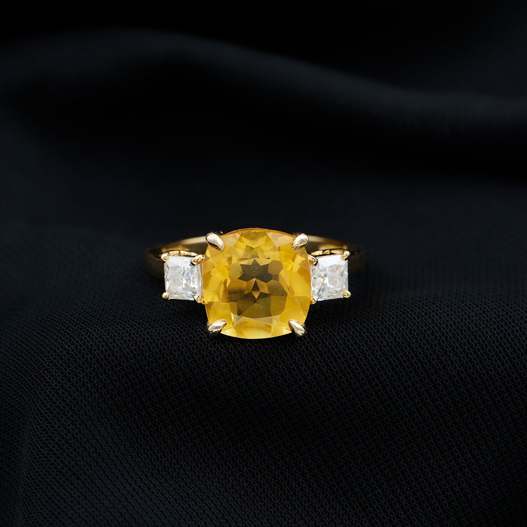 Created Yellow Sapphire and Moissanite Engagement Ring Lab Created Yellow Sapphire - ( AAAA ) - Quality - Rosec Jewels