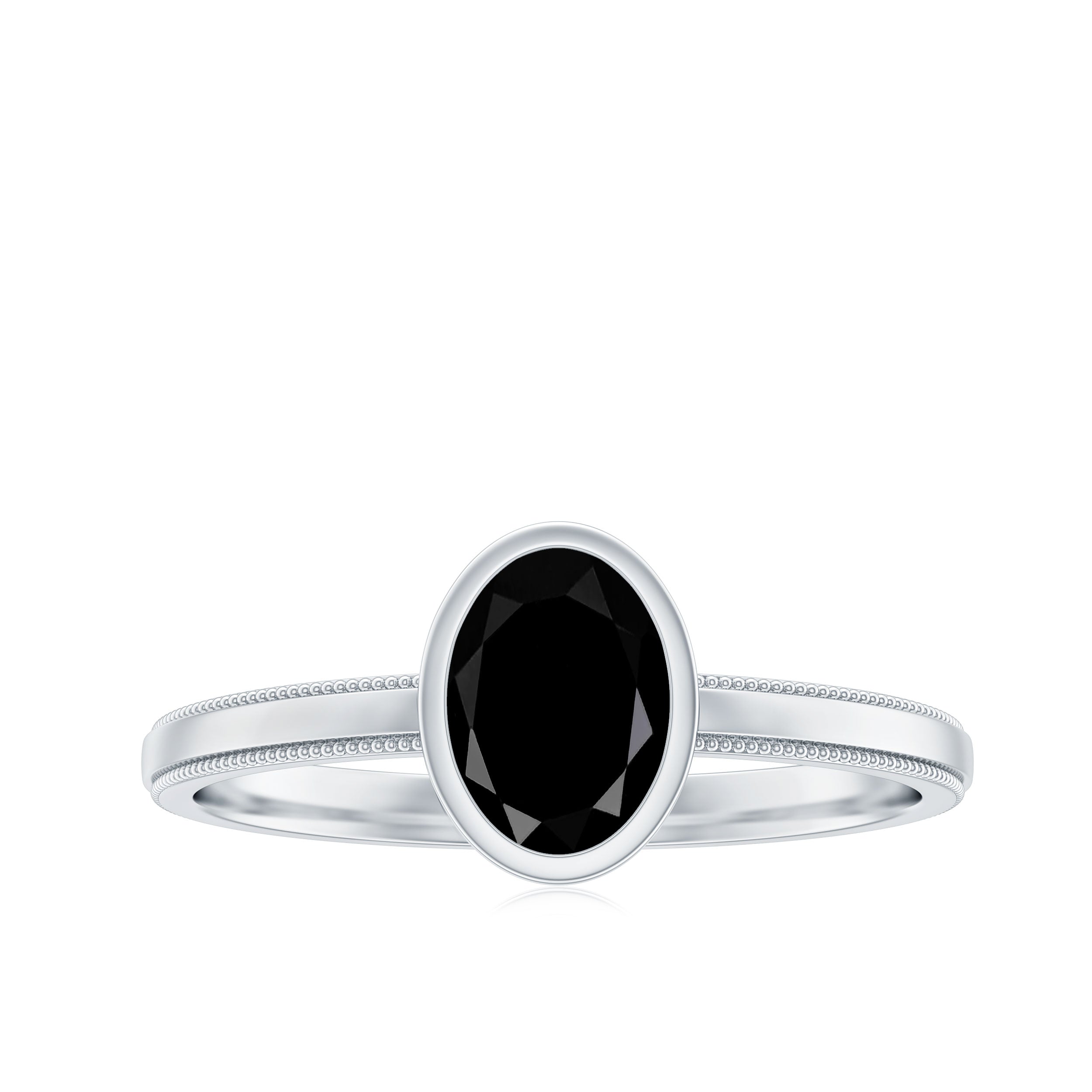 Simple Oval Cut Black Onyx Solitaire Ring in Bezel Setting Black Onyx - ( AAA ) - Quality - Rosec Jewels