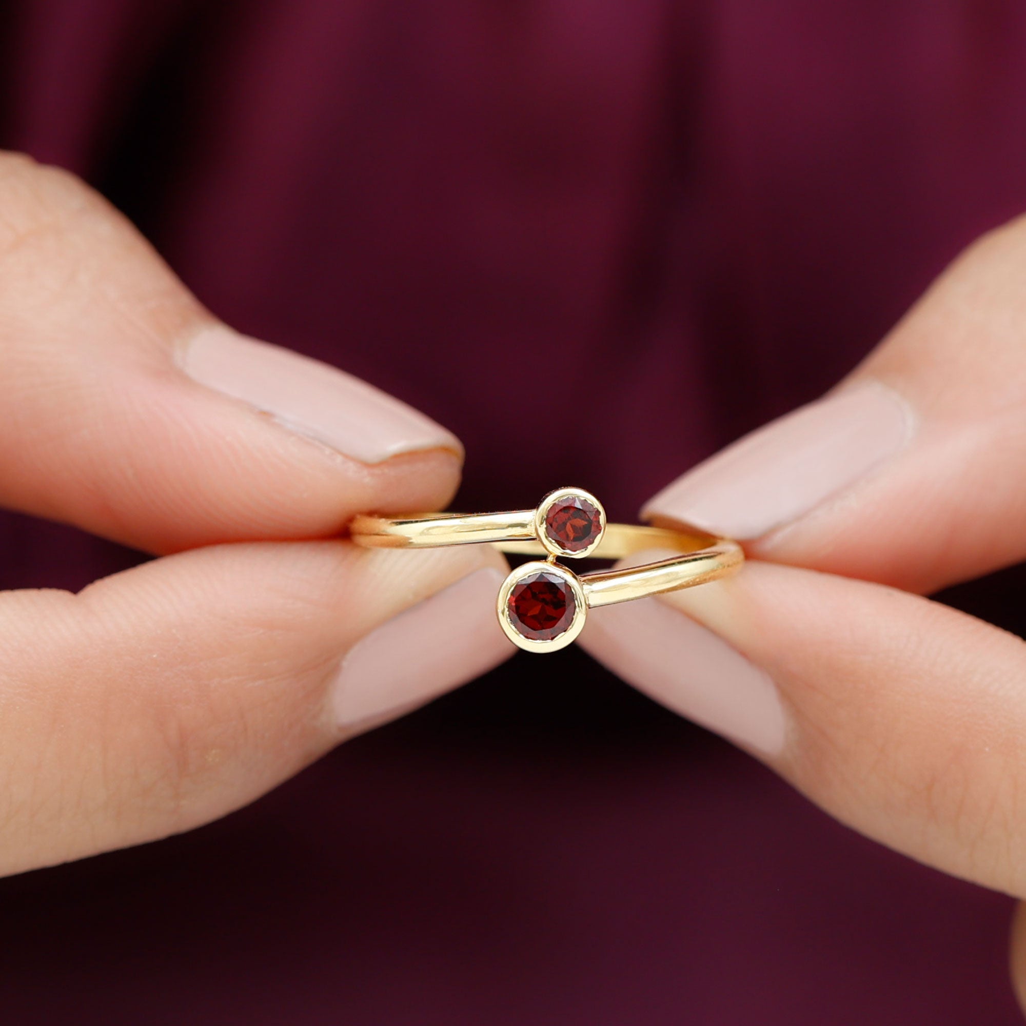 Round Garnet 2 Stone Bypass Promise Ring Garnet - ( AAA ) - Quality - Rosec Jewels