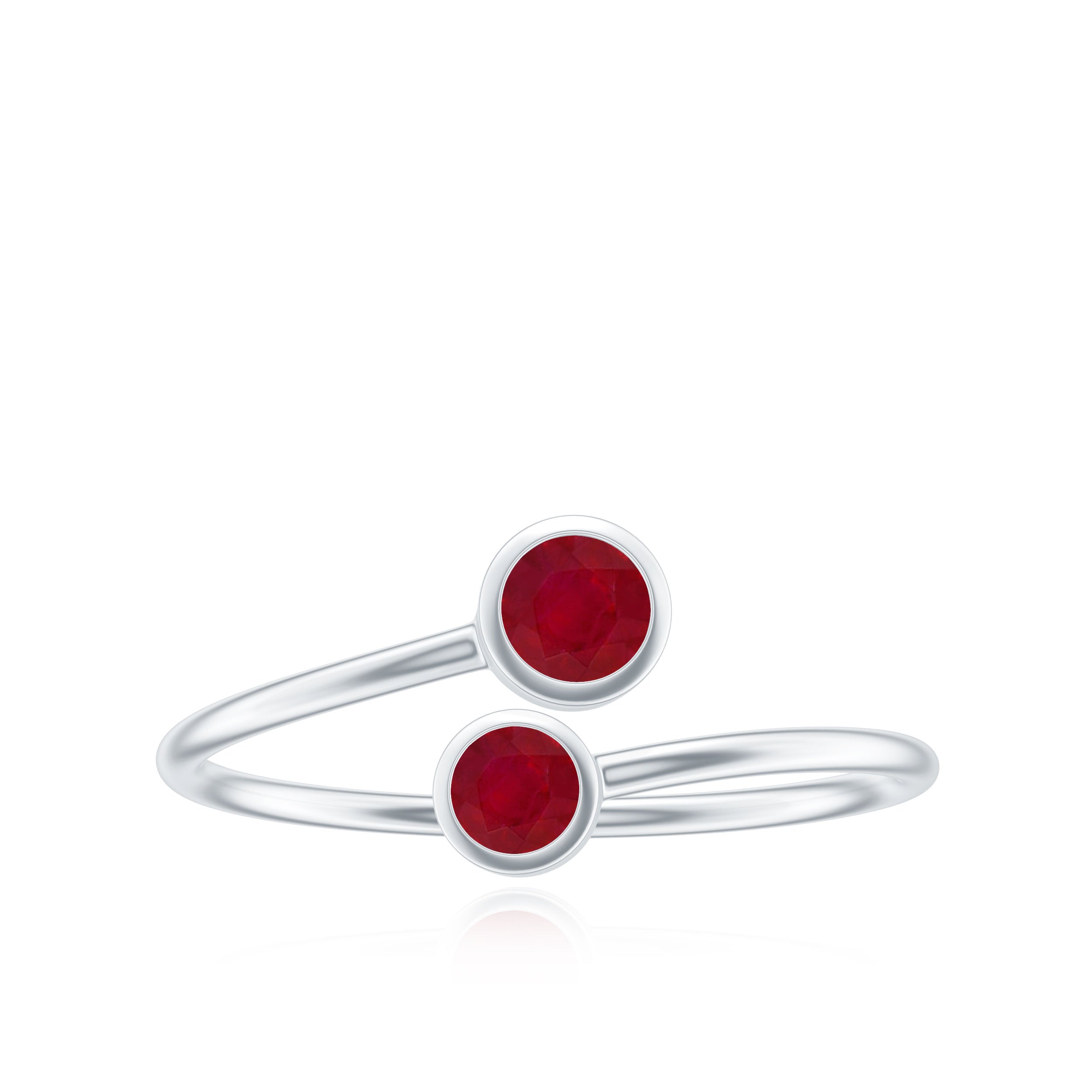 Bezel Set Ruby Two Stone Promise Ring in Bypass Shank Ruby - ( AAA ) - Quality - Rosec Jewels