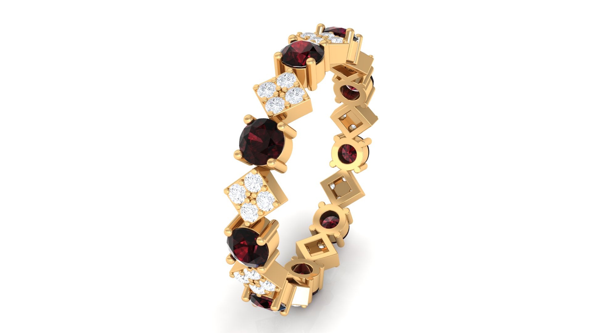 Natural Garnet and Diamond Eternity Band Ring Garnet - ( AAA ) - Quality - Rosec Jewels