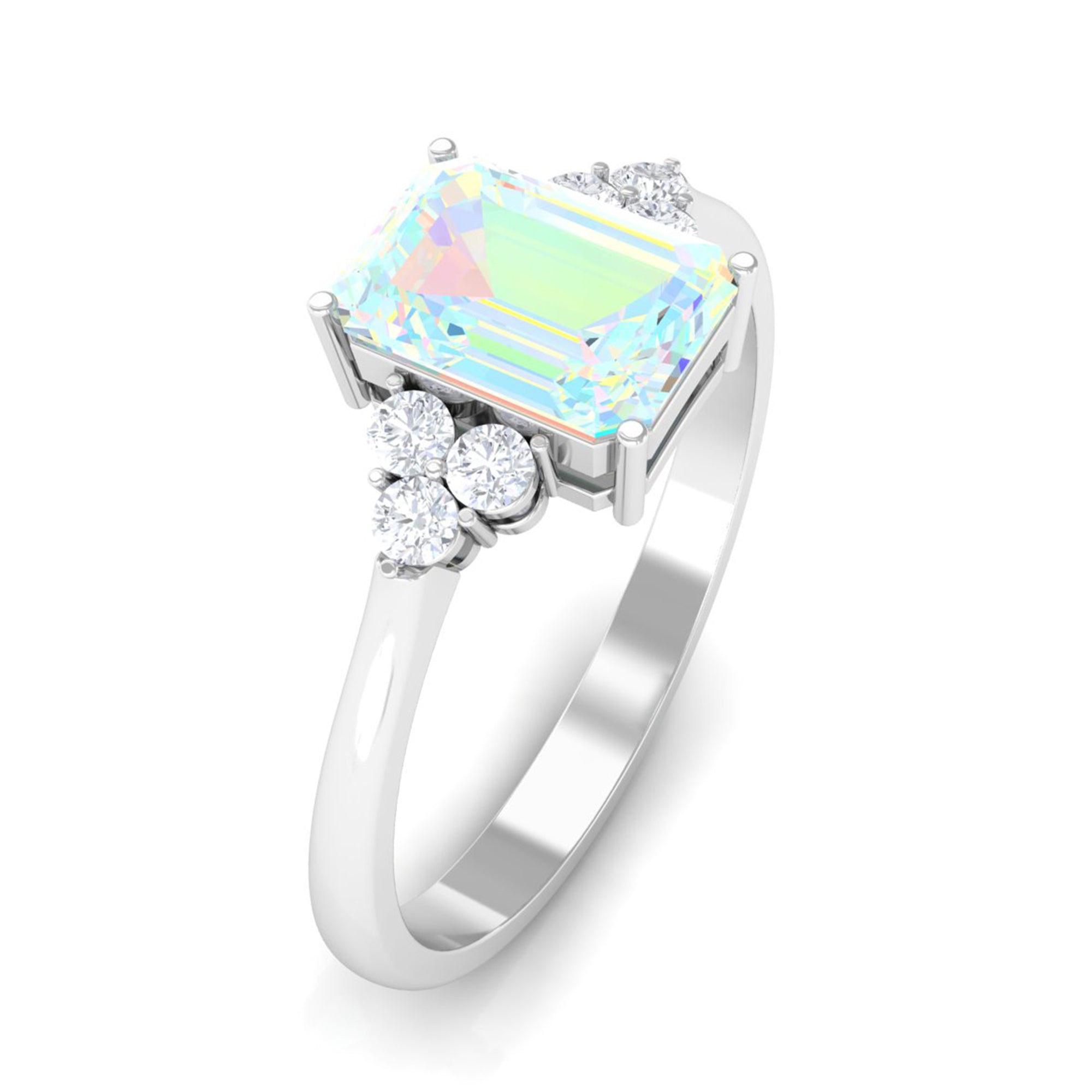 Octagon Cut Ethiopian Opal Engagement Ring with Diamond Trio Ethiopian Opal - ( AAA ) - Quality - Rosec Jewels