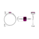 Emerald Cut Rhodolite Solitaire Engagement Ring with Diamond Trio Rhodolite - ( AAA ) - Quality - Rosec Jewels