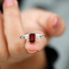 2.5 CT Emerald Cut Garnet Solitaire Engagement Ring with Diamond Trio Garnet - ( AAA ) - Quality - Rosec Jewels