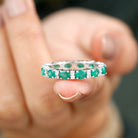 Oval Cut Green Emerald Eternity Band Ring with Diamond Emerald - ( AAA ) - Quality - Rosec Jewels