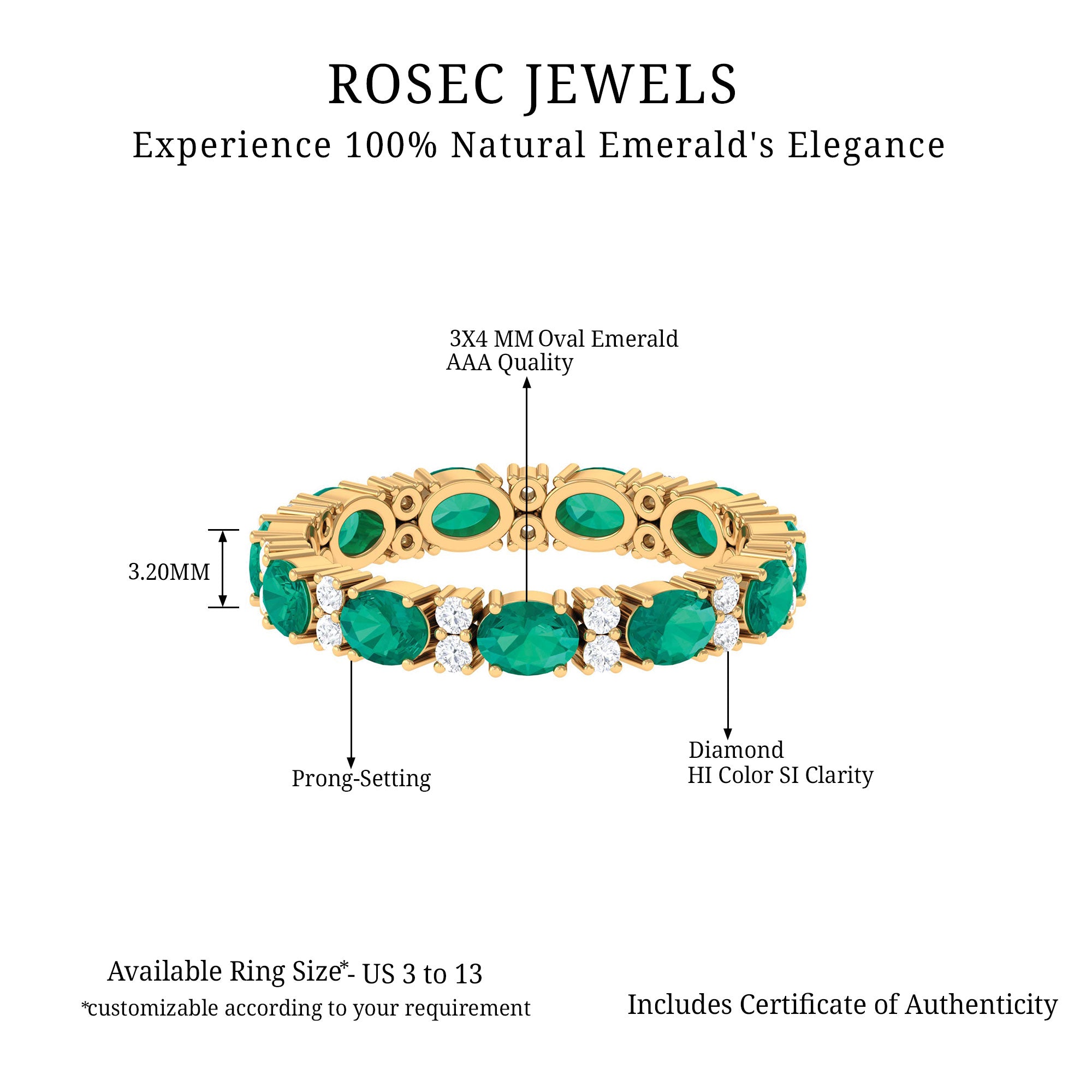 Oval Cut Green Emerald Eternity Band Ring with Diamond Emerald - ( AAA ) - Quality - Rosec Jewels