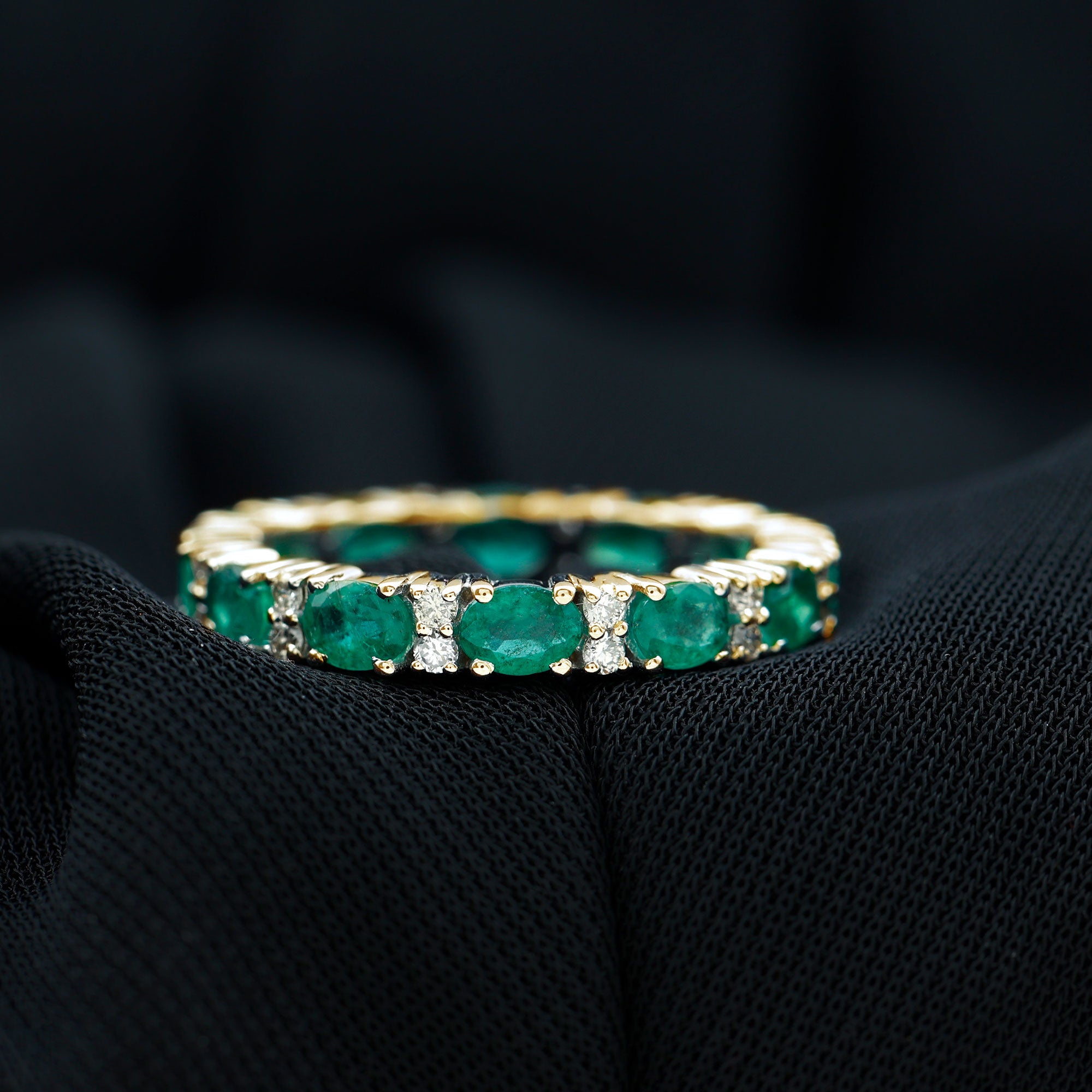 Oval Cut Green Emerald Eternity Band Ring with Diamond Emerald - ( AAA ) - Quality - Rosec Jewels