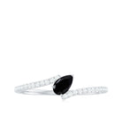 Tilted Pear Shape Black Onyx and Diamond Bypass Promise Ring Black Onyx - ( AAA ) - Quality - Rosec Jewels