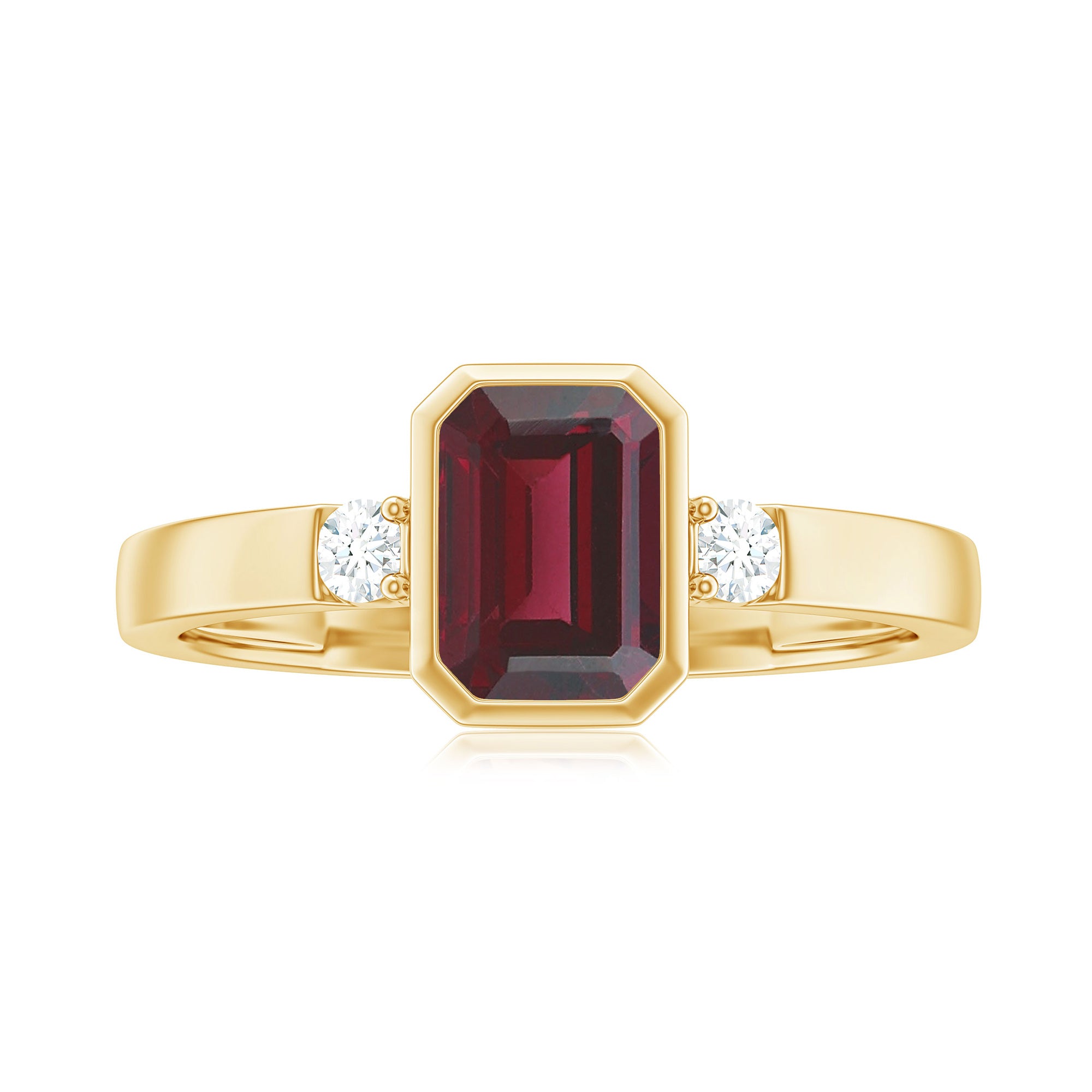 2.25 CT Emerald Cut Rhodolite Solitaire Engagement Ring with Diamond Accent Rhodolite - ( AAA ) - Quality - Rosec Jewels