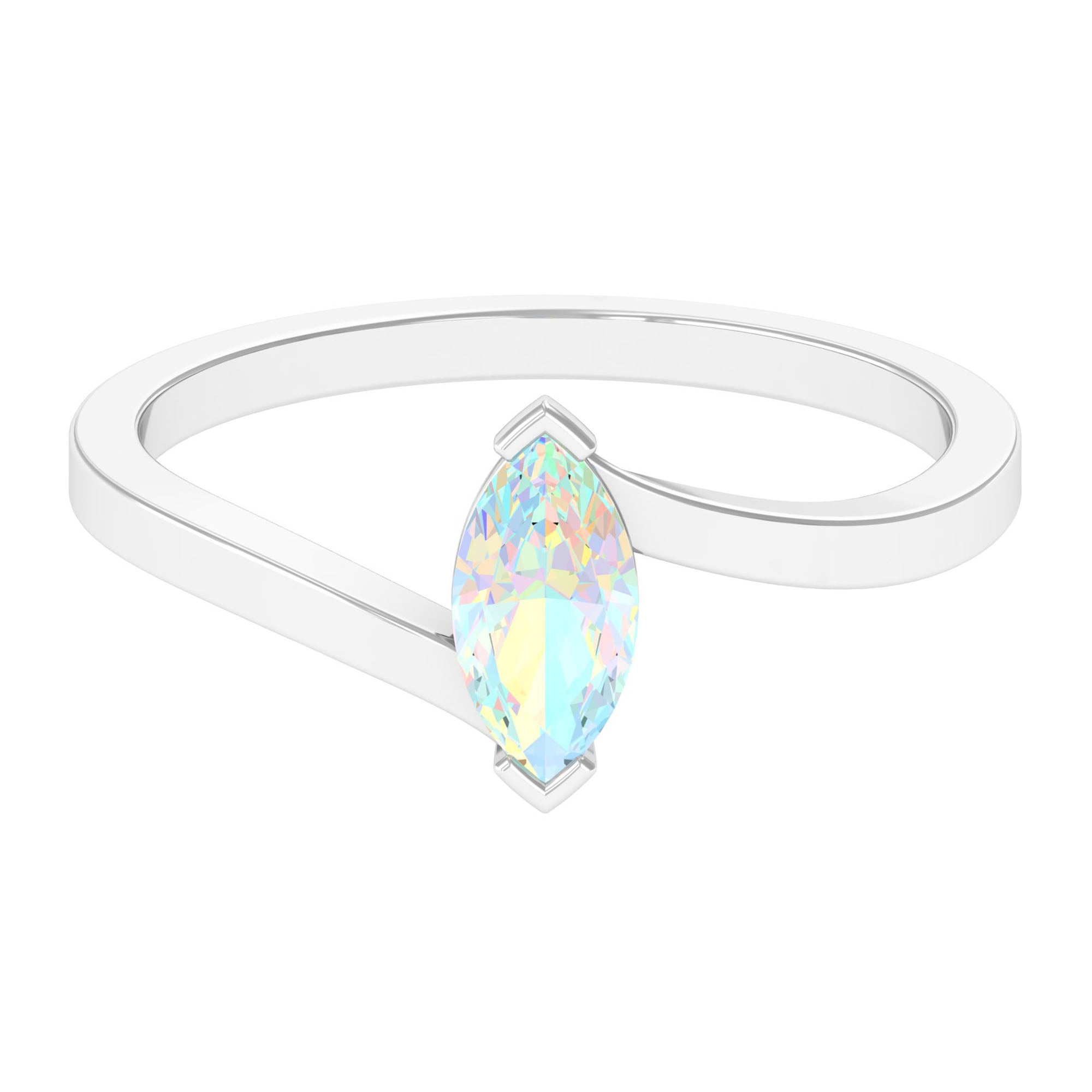 Marquise Cut Ethiopian Opal Solitaire Bypass Ring in Gold Ethiopian Opal - ( AAA ) - Quality - Rosec Jewels