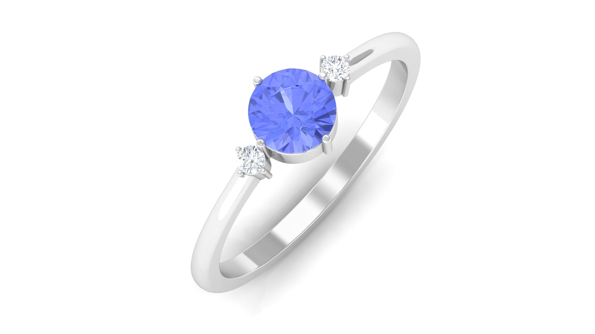 Round Tanzanite Solitaire Promise Ring with Diamond Tanzanite - ( AAA ) - Quality - Rosec Jewels