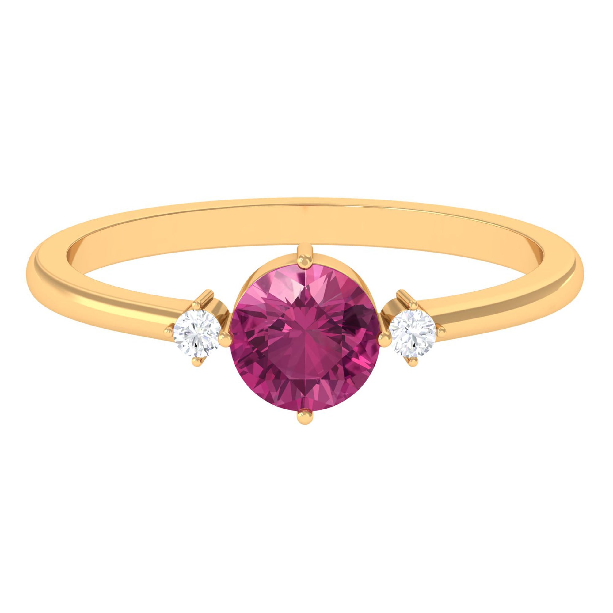 Simple Round Pink Tourmaline and Diamond Promise Ring Pink Tourmaline - ( AAA ) - Quality - Rosec Jewels