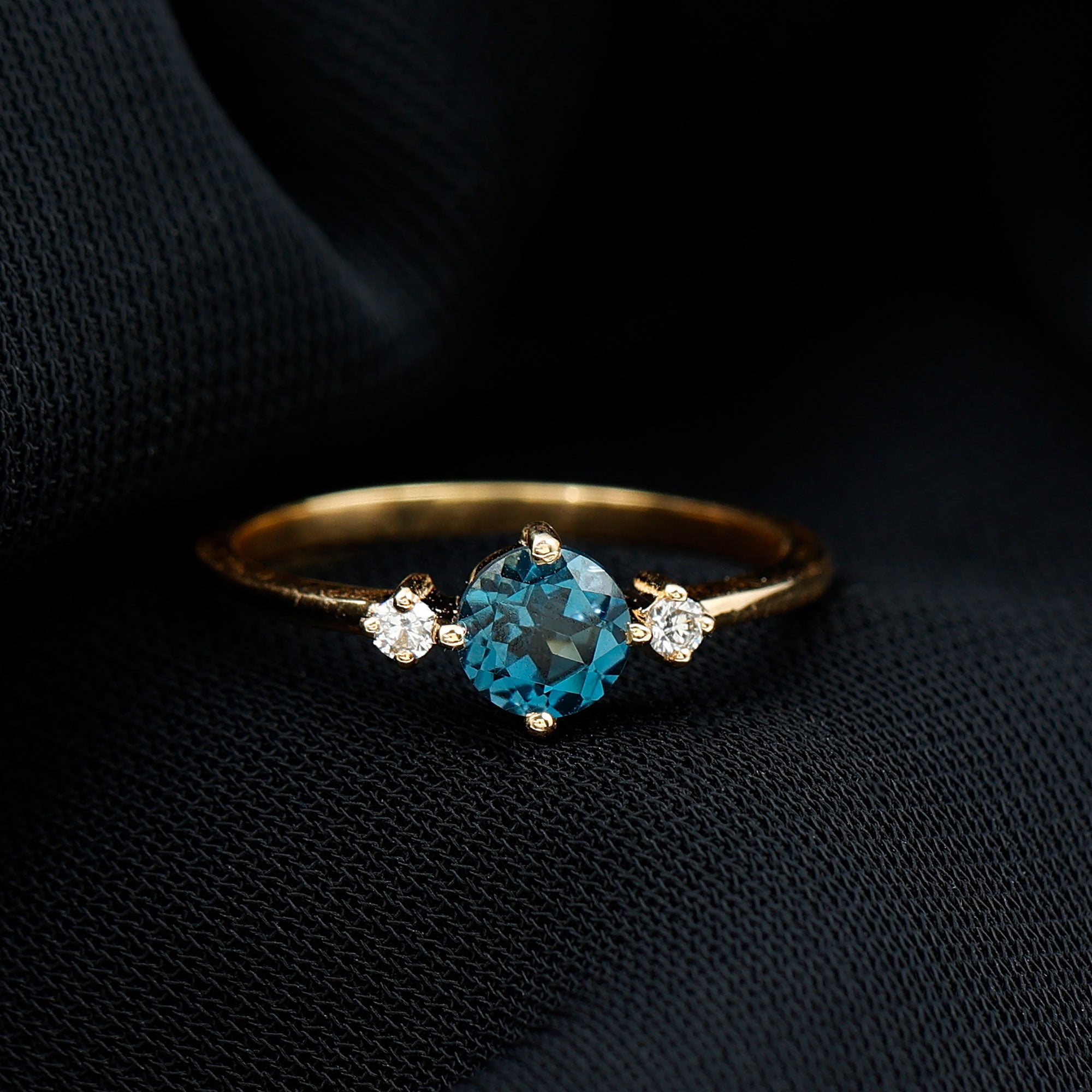 Minimal Round London Blue Topaz and Diamond Promise Ring London Blue Topaz - ( AAA ) - Quality - Rosec Jewels