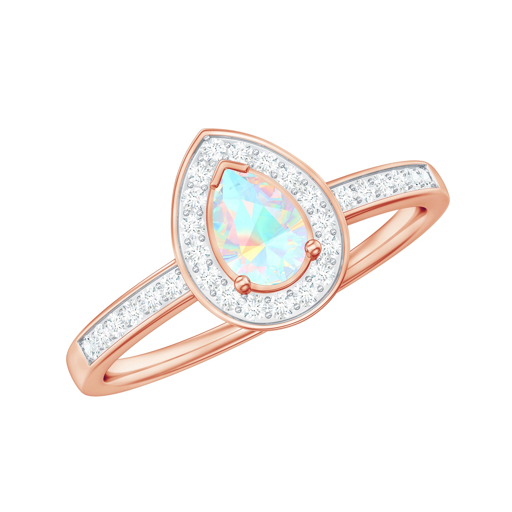 Pear Shaped Ethiopian Opal and Diamond Halo Engagement Ring Ethiopian Opal - ( AAA ) - Quality - Rosec Jewels