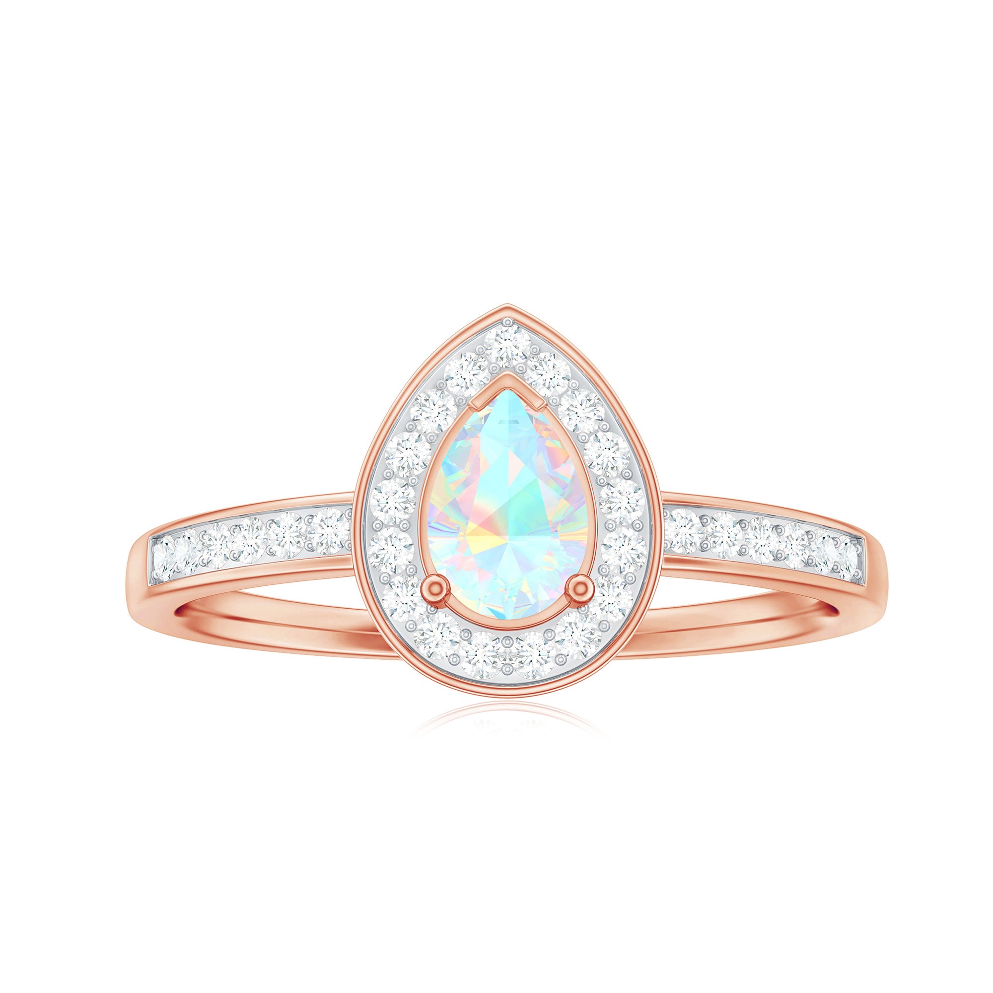 Pear Shaped Ethiopian Opal and Diamond Halo Engagement Ring Ethiopian Opal - ( AAA ) - Quality - Rosec Jewels