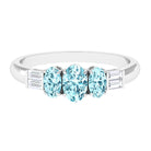 Oval Cut Aquamarine Three Stone Ring with Diamond Aquamarine - ( AAA ) - Quality - Rosec Jewels