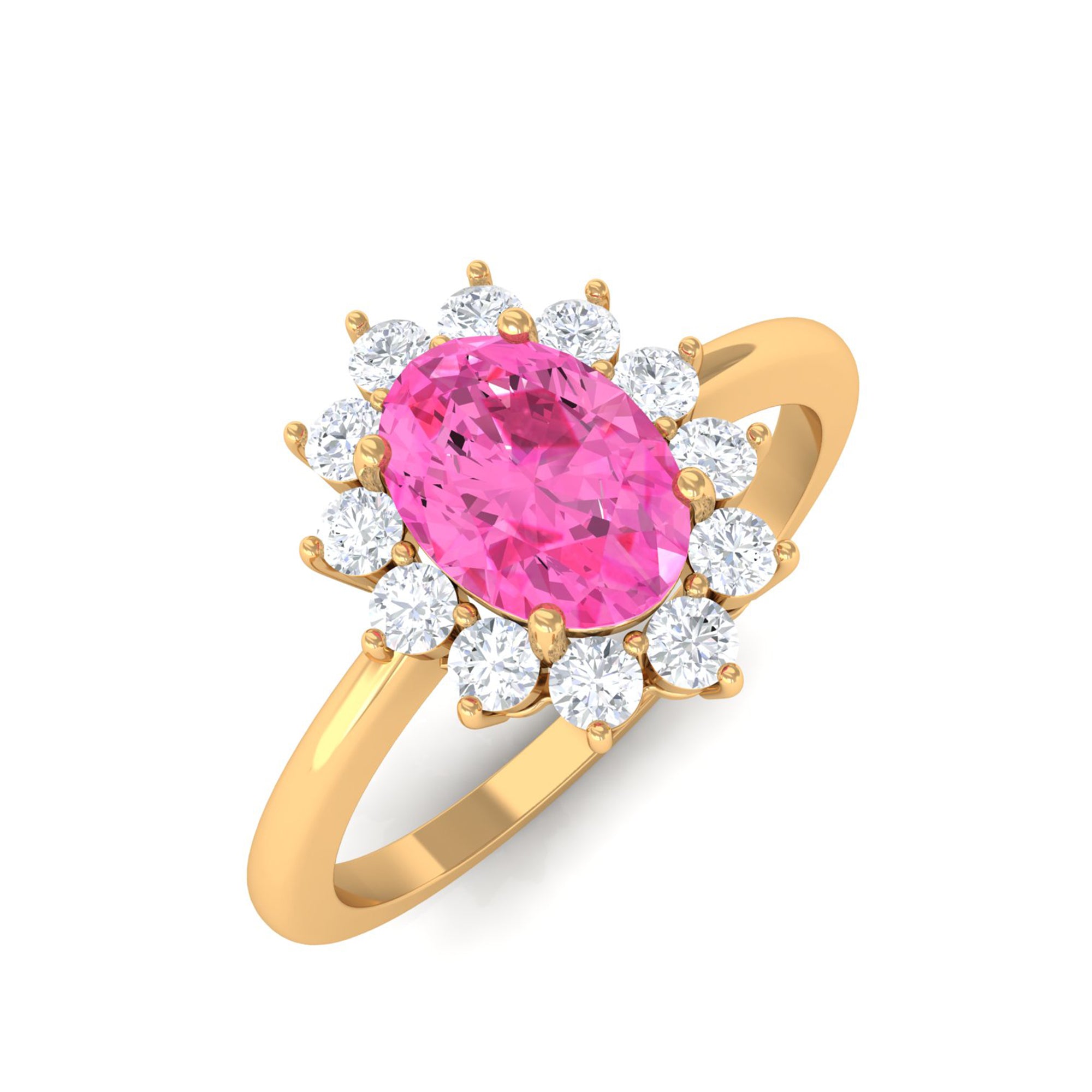 Princess Diana Inspired Oval Cut Pink Sapphire Engagement Ring Diamond Halo Pink Sapphire - ( AAA ) - Quality - Rosec Jewels