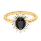 1.5 CT Princess Diana Inspired Oval Black Onyx Engagement Ring Diamond Halo Black Onyx - ( AAA ) - Quality - Rosec Jewels