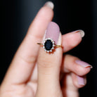 1.5 CT Princess Diana Inspired Oval Black Onyx Engagement Ring Diamond Halo Black Onyx - ( AAA ) - Quality - Rosec Jewels