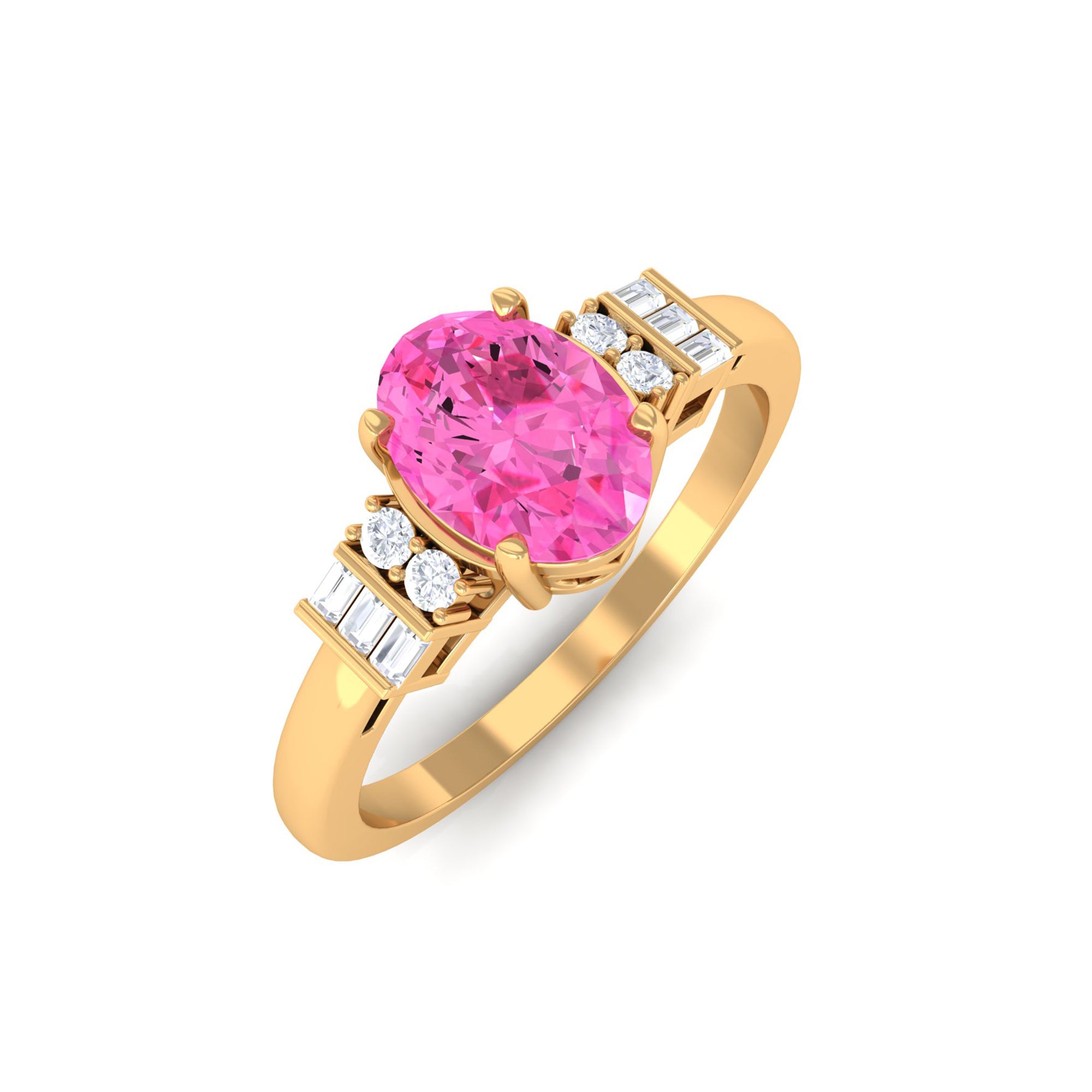 Natural Oval Cut Pink Sapphire Engagement Ring with Diamond Pink Sapphire - ( AAA ) - Quality - Rosec Jewels