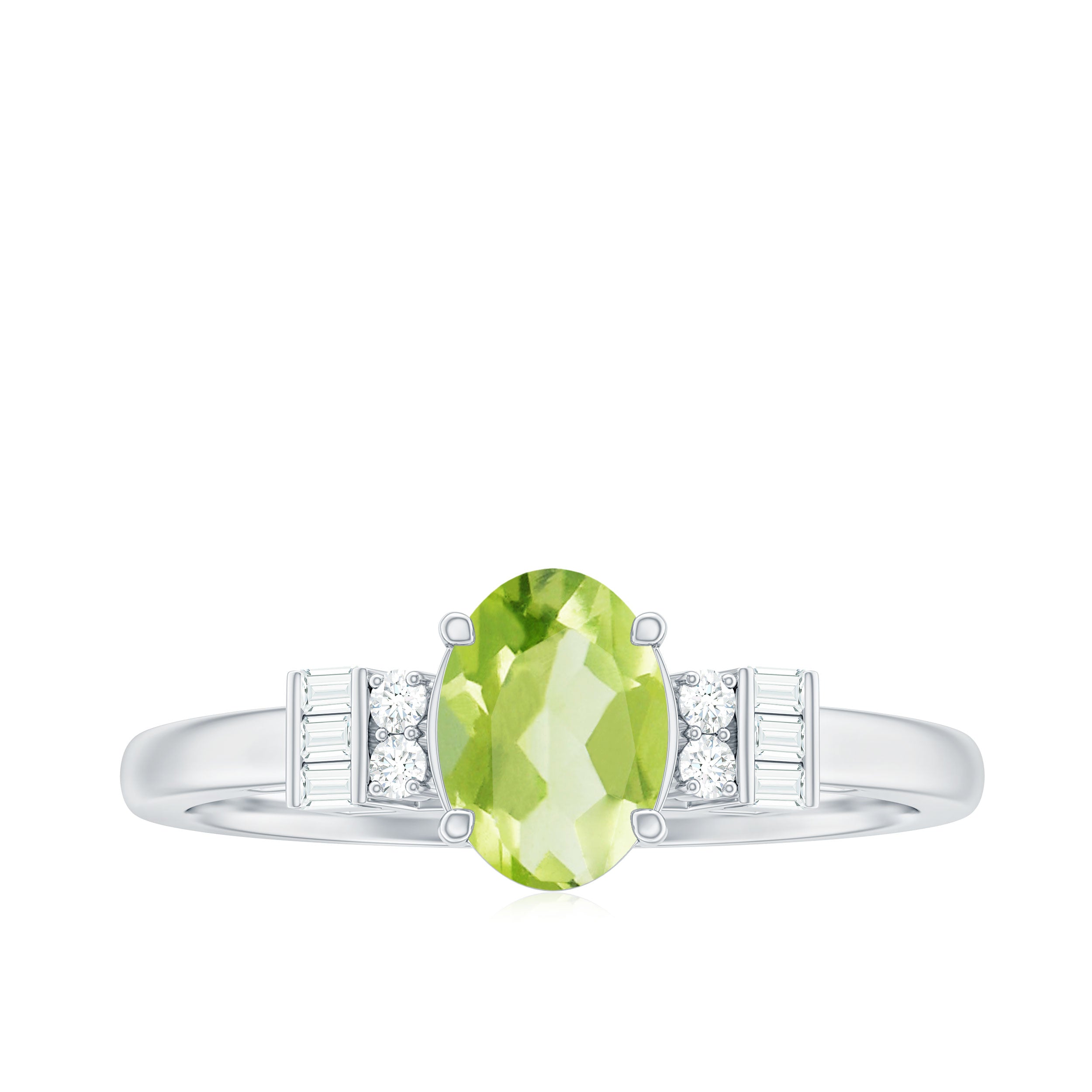 3/4 CT Natural Oval Cut Peridot Classic Engagement Ring with Diamond Peridot - ( AAA ) - Quality - Rosec Jewels