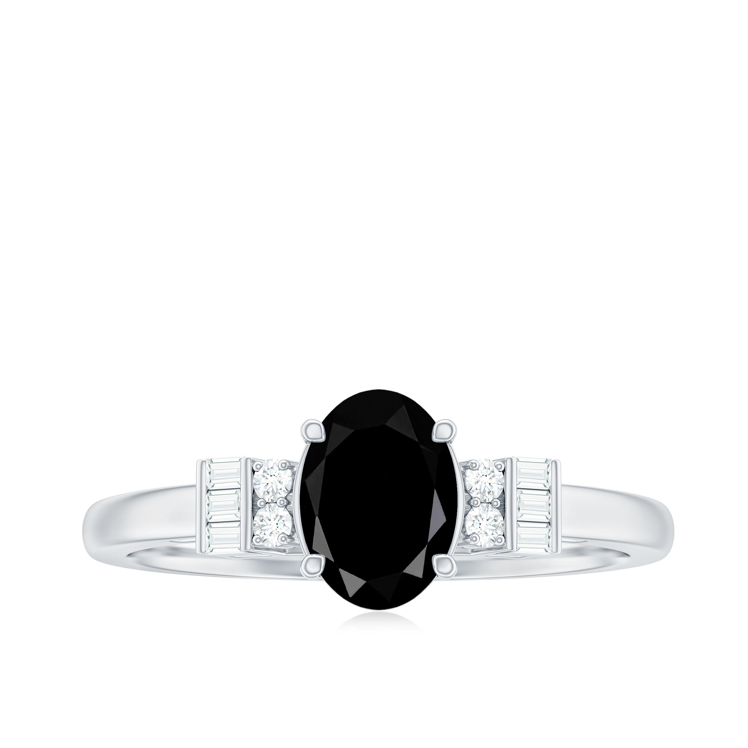 Classic Black Onyx Solitaire Engagement Ring with Diamond Black Onyx - ( AAA ) - Quality - Rosec Jewels