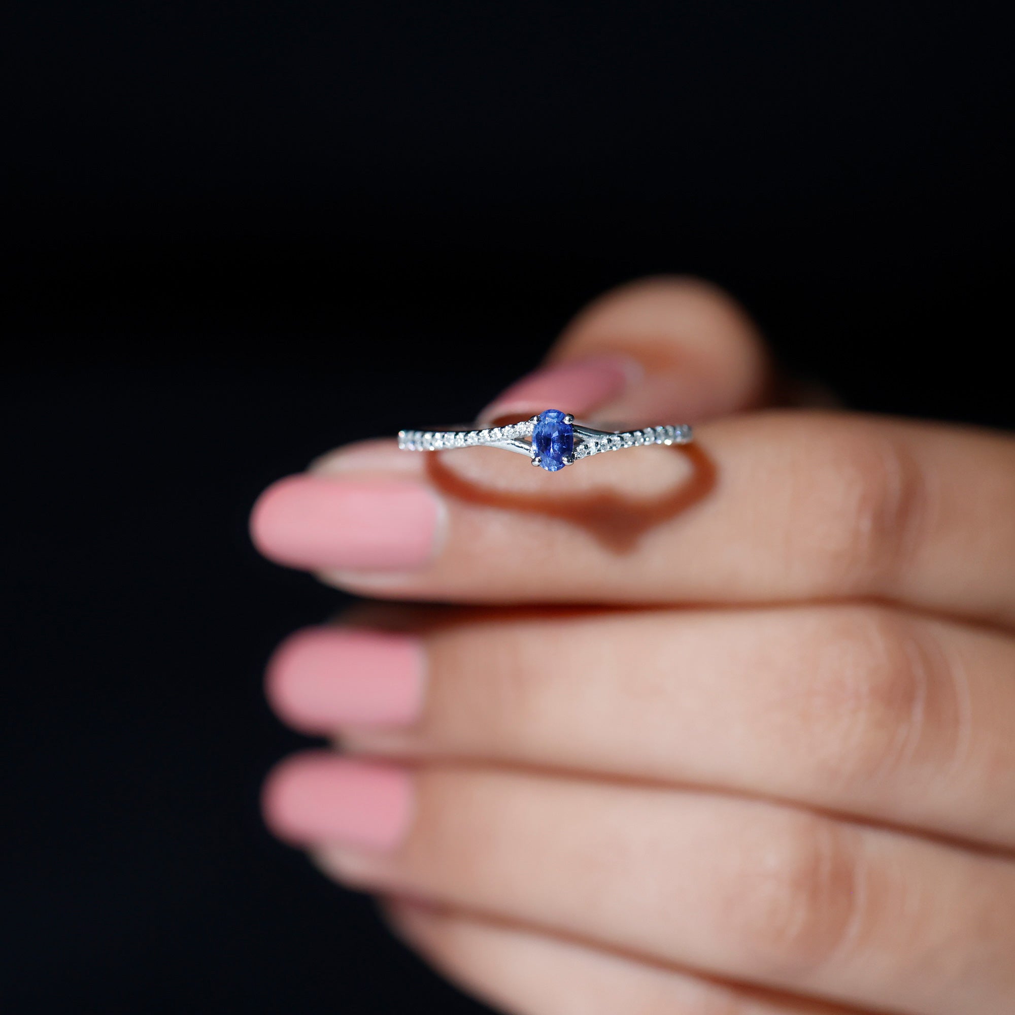 1/2 CT Simple Solitaire Blue Sapphire Engagement Ring with Diamond Blue Sapphire - ( AAA ) - Quality - Rosec Jewels