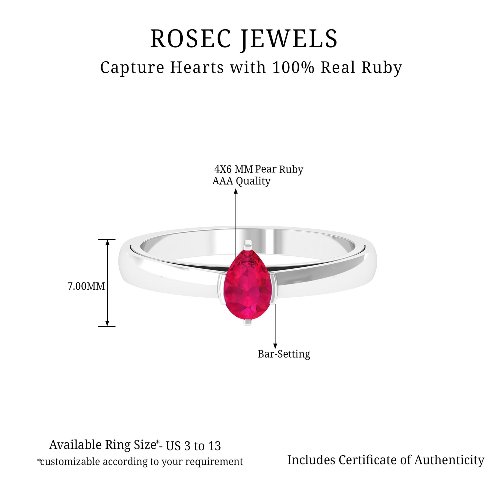 Simple Pear Cut Ruby Solitaire Promise Ring Ruby - ( AAA ) - Quality - Rosec Jewels