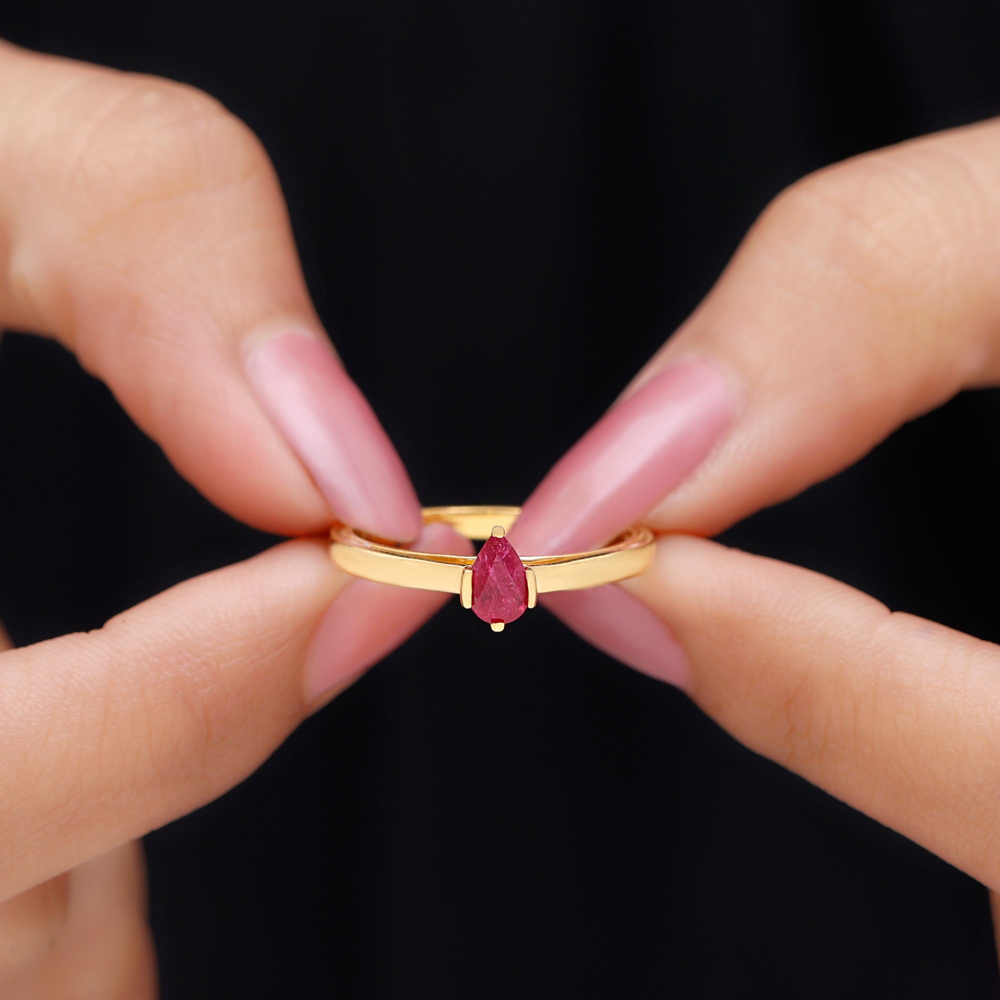 Simple Pear Cut Ruby Solitaire Promise Ring Ruby - ( AAA ) - Quality - Rosec Jewels