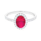 Oval Ruby Engagement Ring with Diamond Halo and Side Stones Ruby - ( AAA ) - Quality - Rosec Jewels