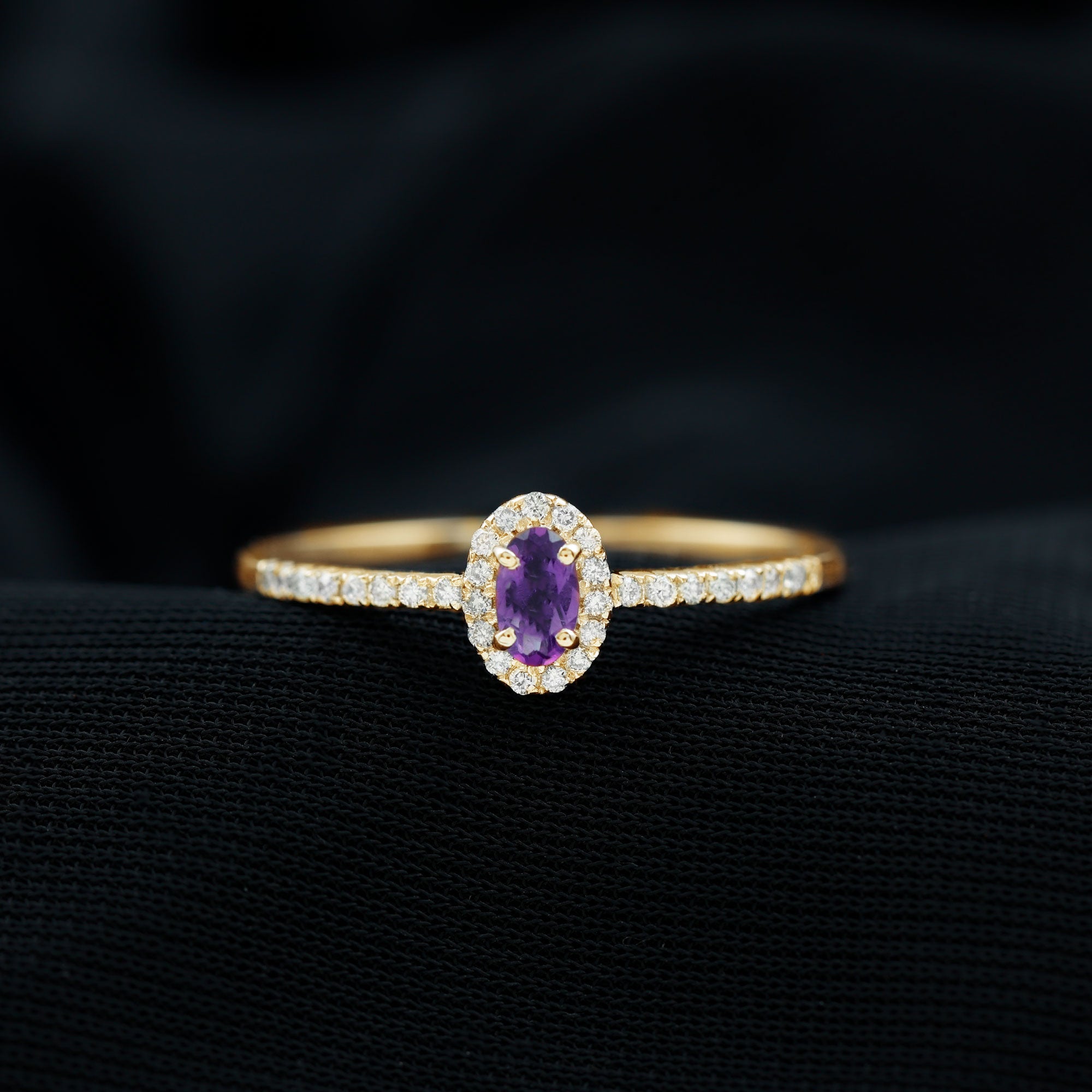 1/2 CT Oval Cut Amethyst Classic Engagement Ring with Diamond Halo Amethyst - ( AAA ) - Quality - Rosec Jewels