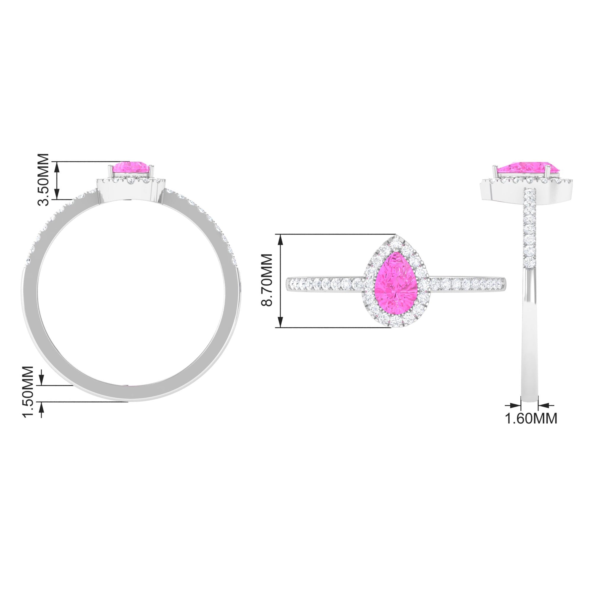 Minimal Pink Sapphire Engagement Ring with Diamond Accent Pink Sapphire - ( AAA ) - Quality - Rosec Jewels