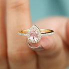 Real Morganite Classic Engagement Ring With Diamond Halo Morganite - ( AAA ) - Quality - Rosec Jewels