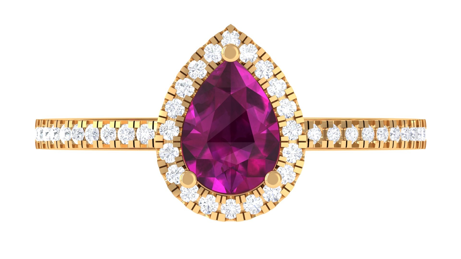 Natural Rhodolite Teardrop Halo Ring with Diamond Rhodolite - ( AAA ) - Quality - Rosec Jewels