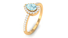 Natural Aquamarine Teardrop Halo Ring with Diamond Aquamarine - ( AAA ) - Quality - Rosec Jewels