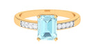 Emerald Cut Shape Sky Blue Topaz Solitaire Engagement Ring with Diamond Side Stones Sky Blue Topaz - ( AAA ) - Quality - Rosec Jewels