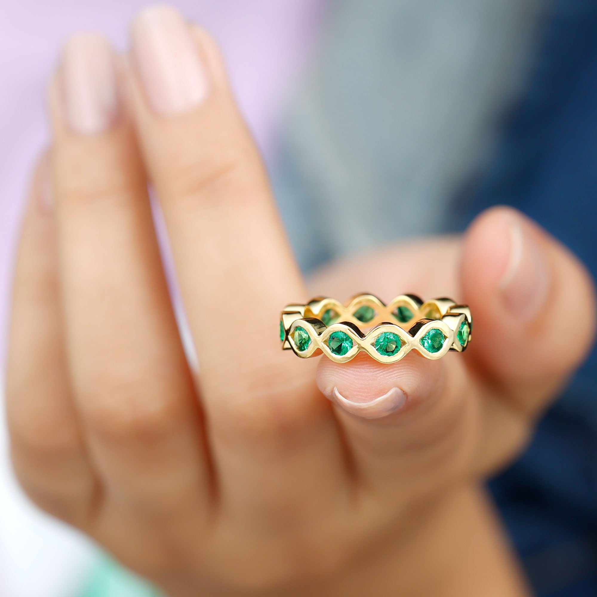 Lab Grown Emerald Twisted Eternity Band Ring Lab Created Emerald - ( AAAA ) - Quality - Rosec Jewels