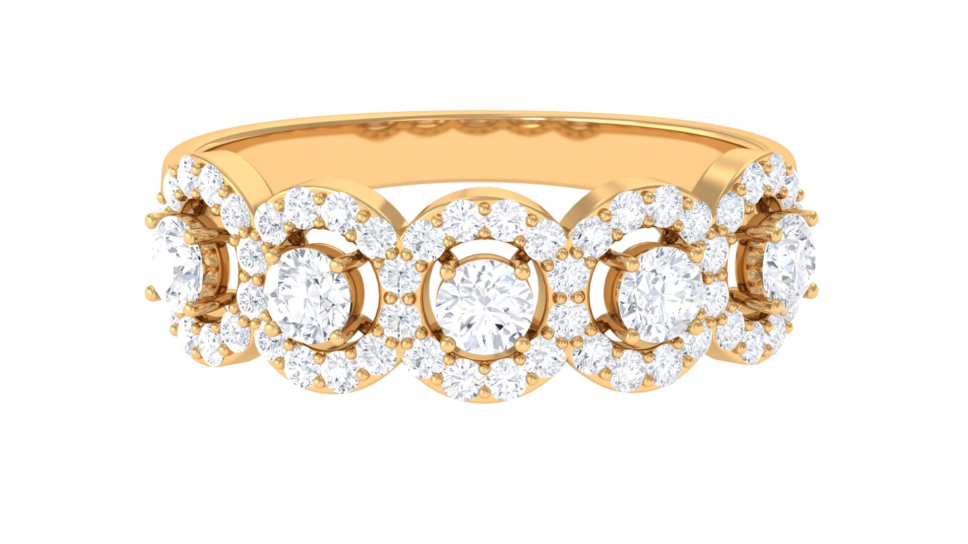 Classic Diamond Halo Half Eternity Ring Diamond - ( HI-SI ) - Color and Clarity - Rosec Jewels