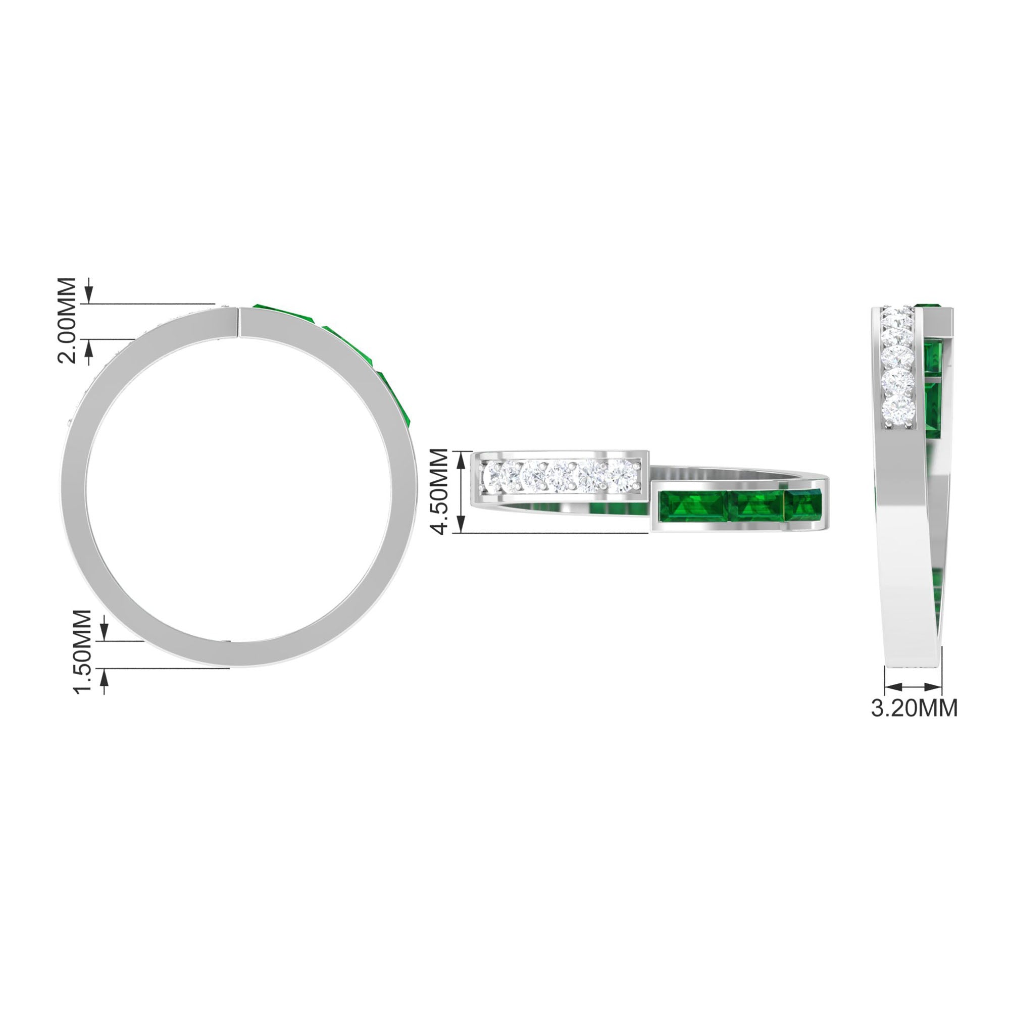 Baguette Cut Created Emerald and Diamond Designer Band Ring Lab Created Emerald - ( AAAA ) - Quality - Rosec Jewels