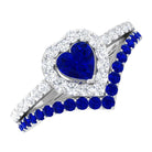 1 CT Created Blue Sapphire and Diamond Heart Wedding Ring Set Lab Created Blue Sapphire - ( AAAA ) - Quality - Rosec Jewels