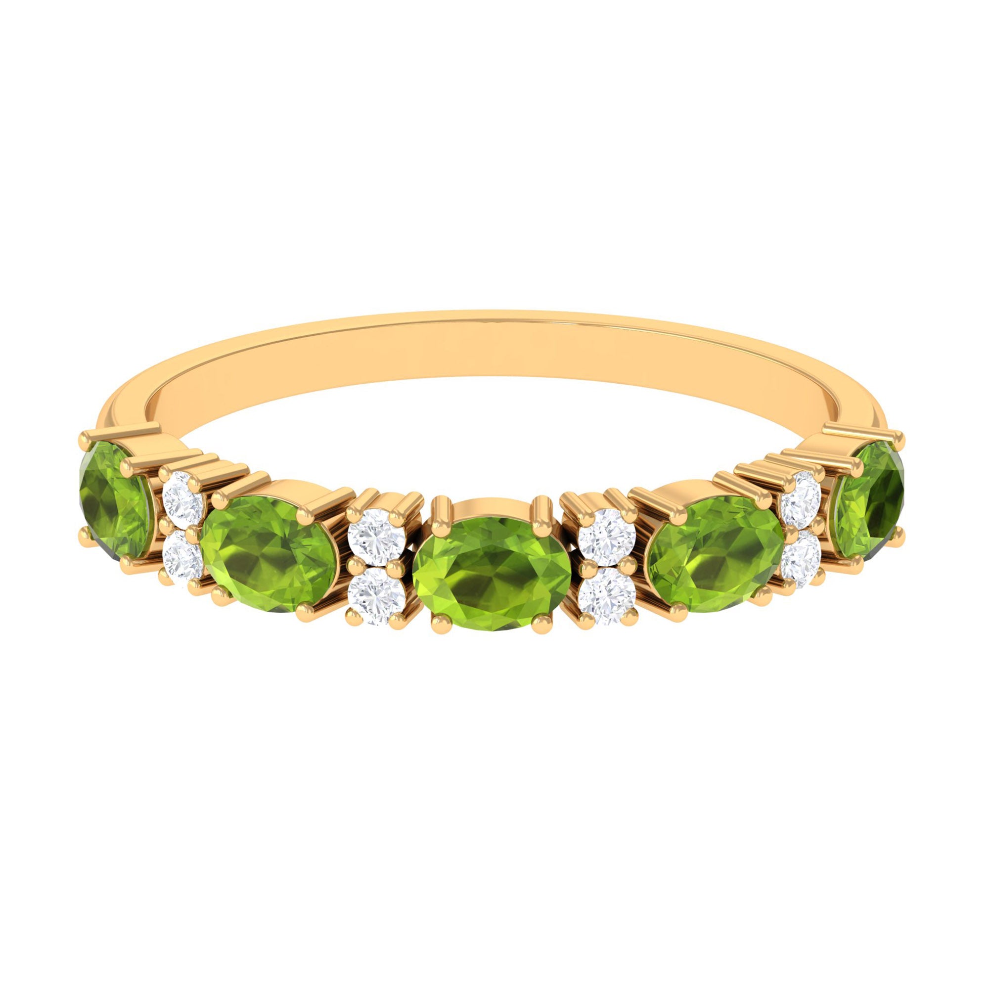 Oval Cut Peridot and Diamond Half Eternity Ring Peridot - ( AAA ) - Quality - Rosec Jewels