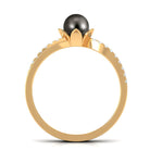 Tahitian Pearl and Diamond Flower Bypass Ring Tahitian pearl - ( AAA ) - Quality - Rosec Jewels